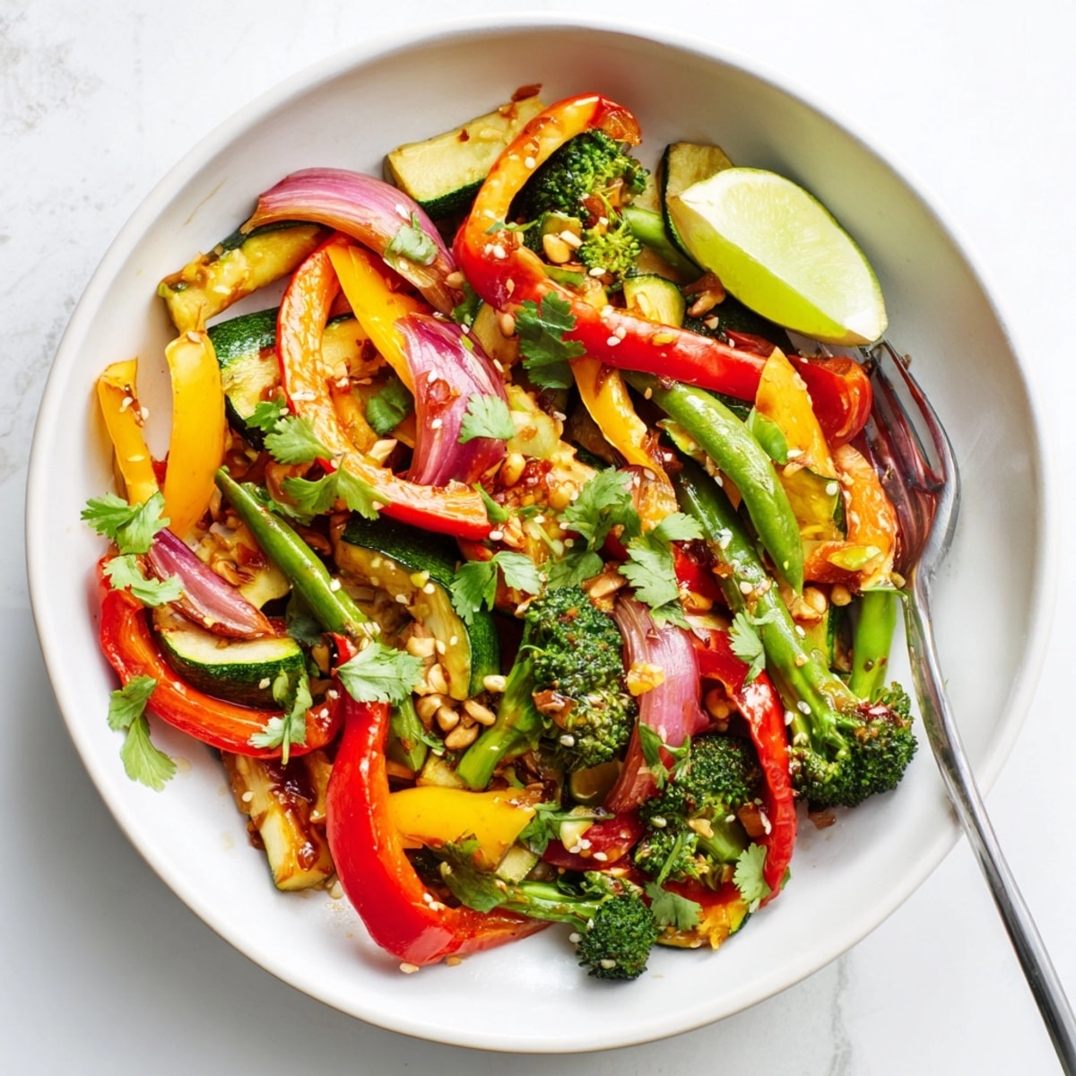 Lebhafte Ancho-Chile-Gemüsepfanne: Rauchige Gewürze umhüllen scharf angebratene Gartenfrische, perfekt über Reis.