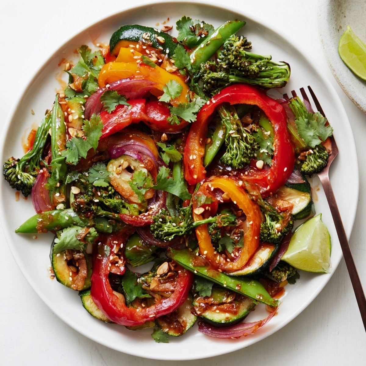 Übersicht über eine köstliche Ancho-Chile-Gemüsepfanne, eine schnelle, glutenfreie Wochentagsmahlzeit.