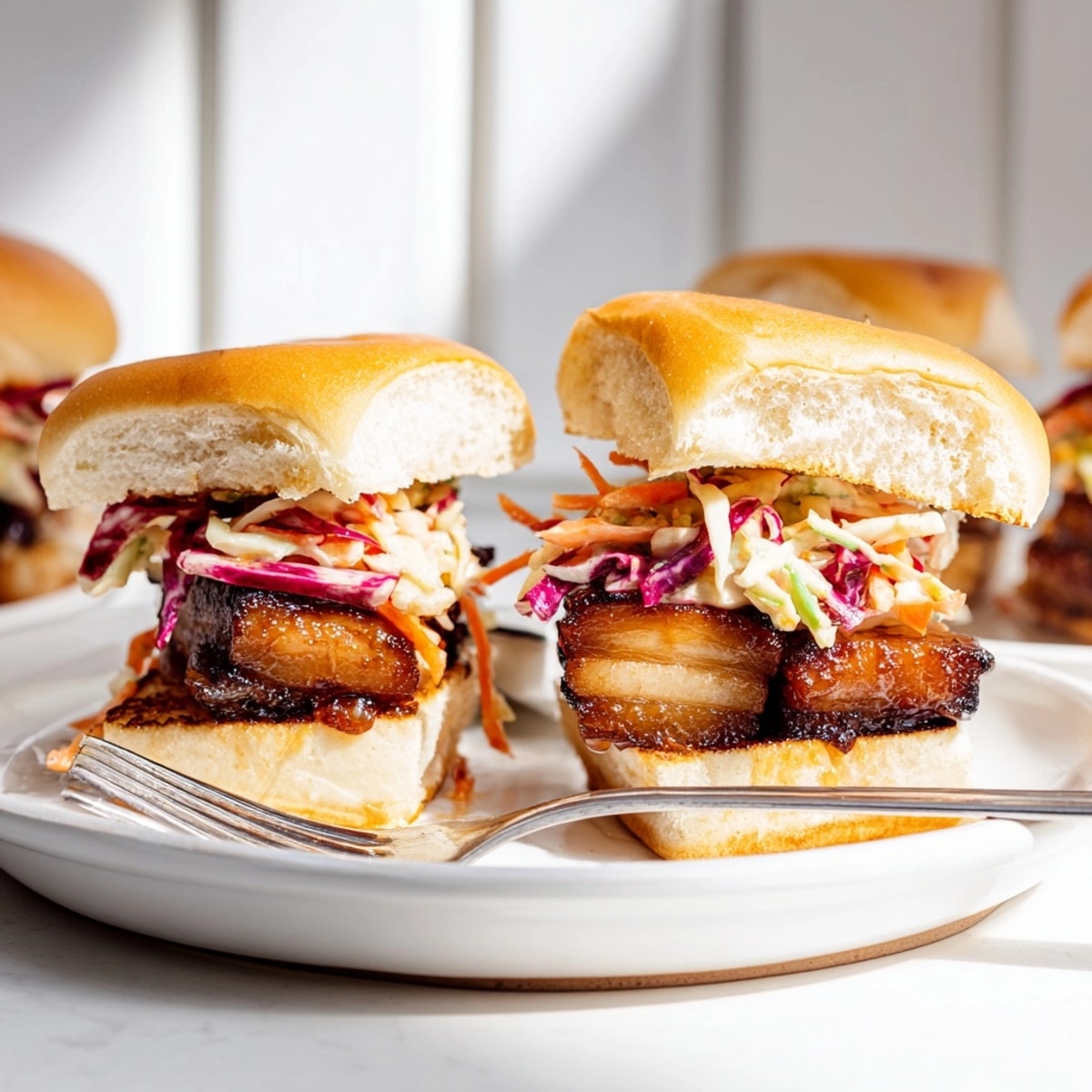 Einfache Bourbon Glazed Pork Belly Slider-Rezeptanleitung für köstliche, langsam gekochte Sandwiches zu Hause.