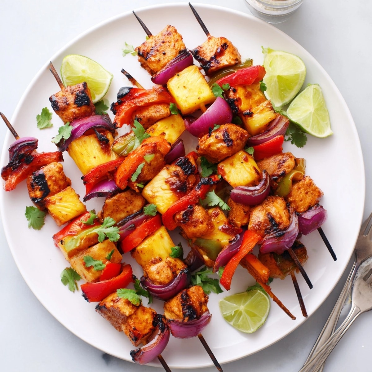 Hausgemachte Sweet & Savory Pineapple Chicken Skewers mit einer süßen Honigglasur, perfekt zum Grillen.