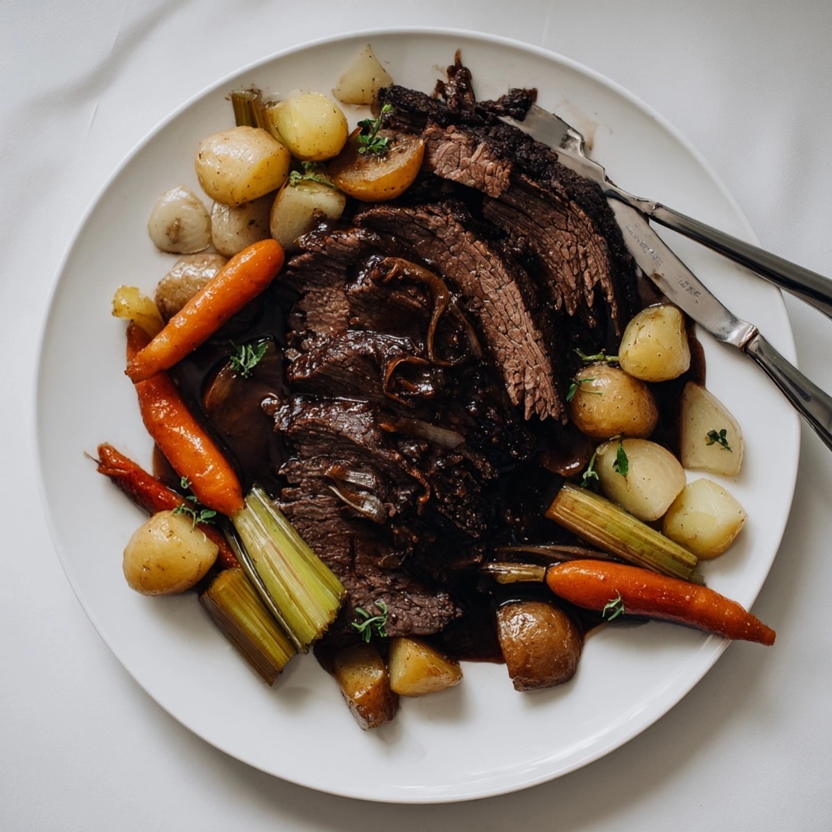 Ein dampfender Topf Beer-geschmortes Rindfleischbrust & Wurzelgemüse, ideal für eine nährende Hausmannskost beim Lagerfeuer.