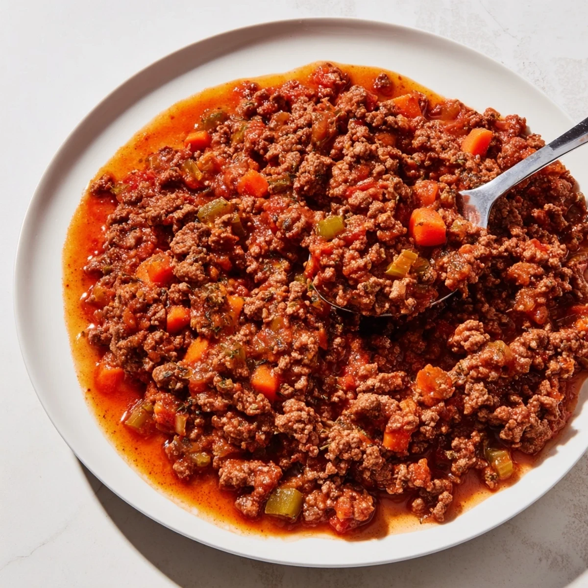 Close-up of a rustic Classic Savory Beef Mince, perfect for pasta or a savory pie filling.