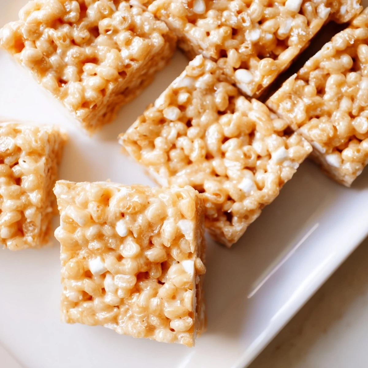 Freshly made Crispy Treats, a classic American dessert with puffed rice cereal chunks.