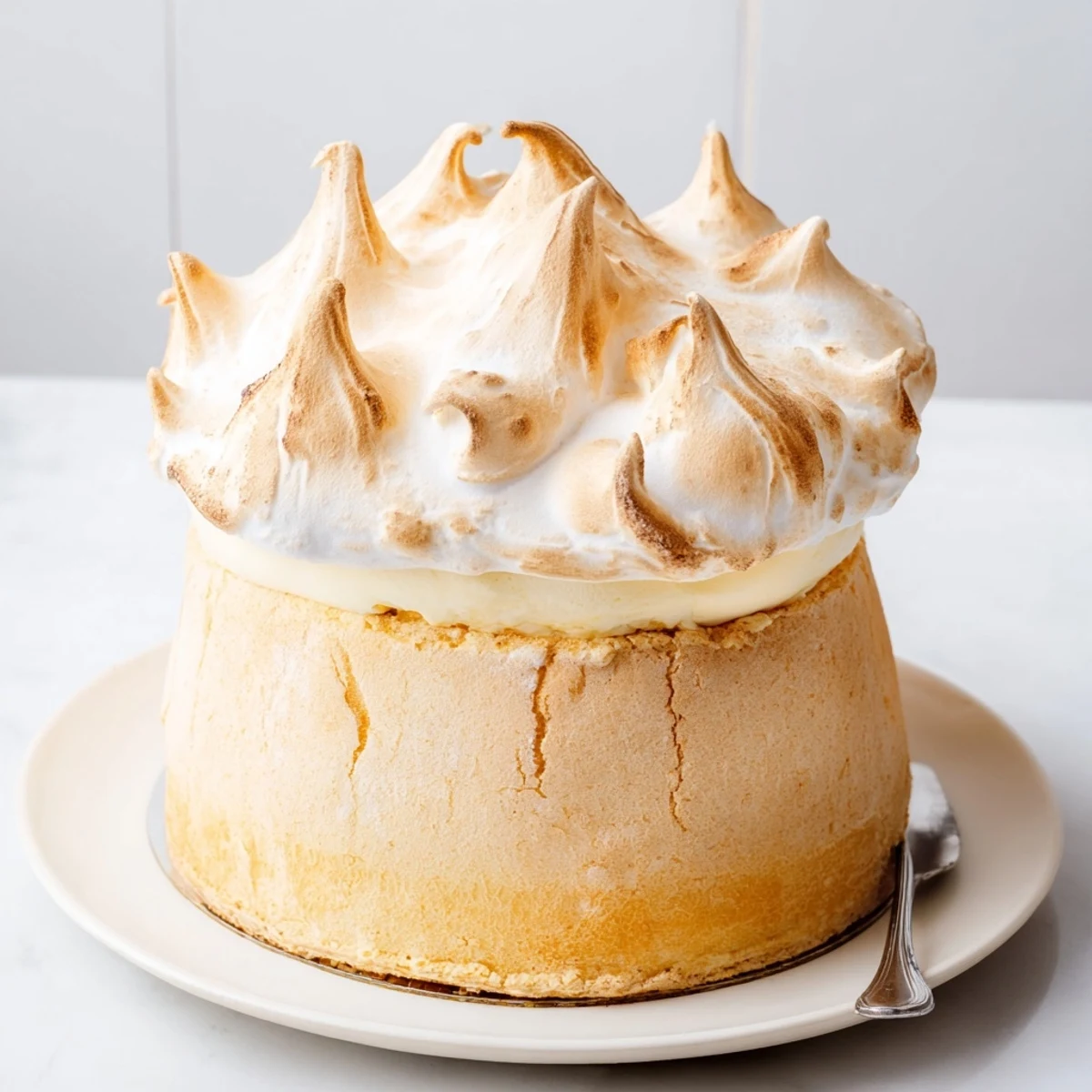 A mouthwatering close-up of a Baked Alaska with toasted meringue, a classic American dessert.