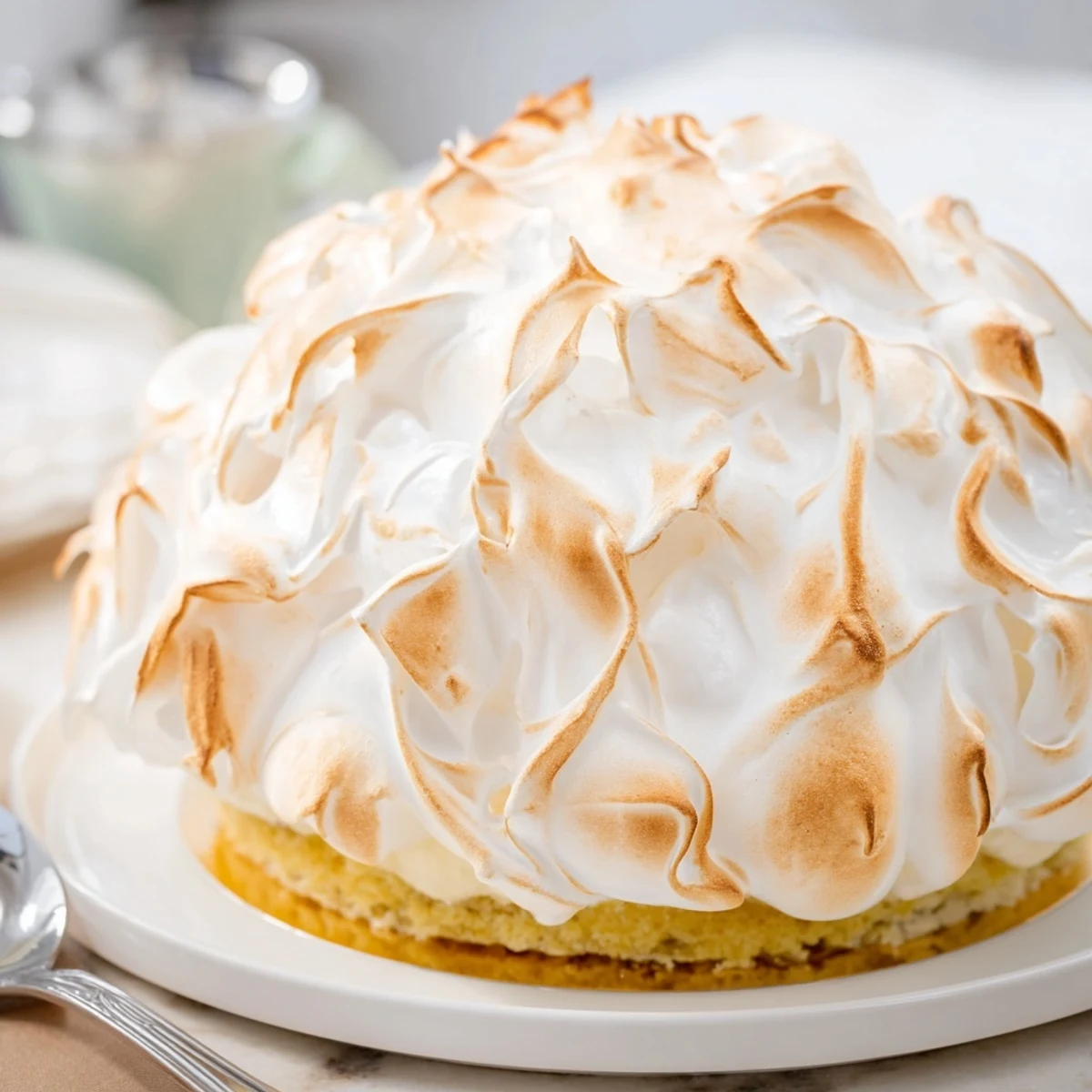 Spectacular Baked Alaska, a layered dessert with meringue peaks, perfect for special celebrations.