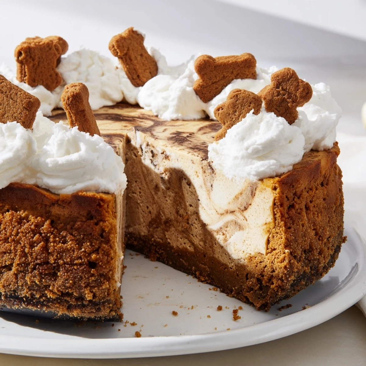 Beautifully decorated Gingerbread Cheesecake, ready to serve and perfect for a holiday dessert table.