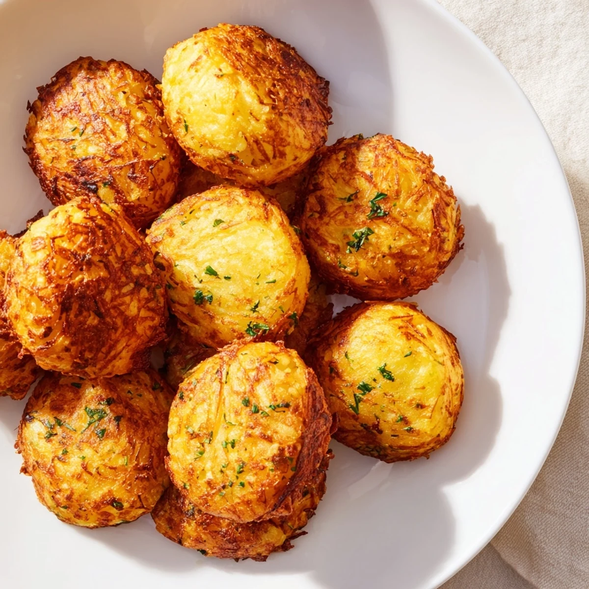 Crispy potato latkes, golden brown and perfectly fried, ready to be served with sour cream.