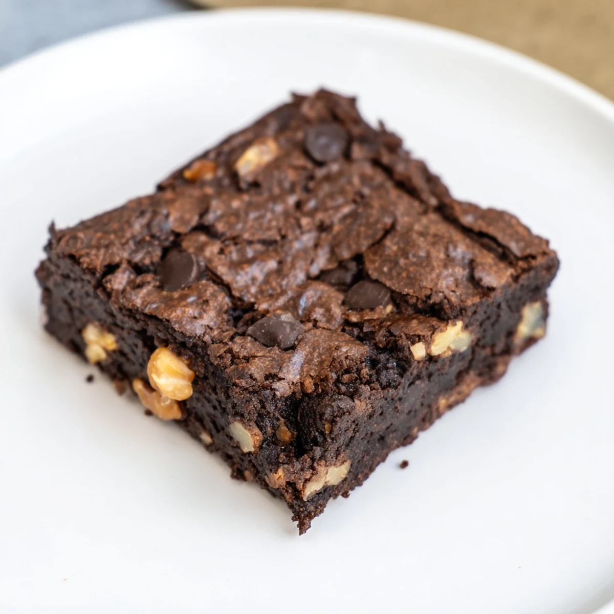 Warm, fudgy chocolate fudge brownies, with a crinkly top, are perfect for dessert enjoyment.