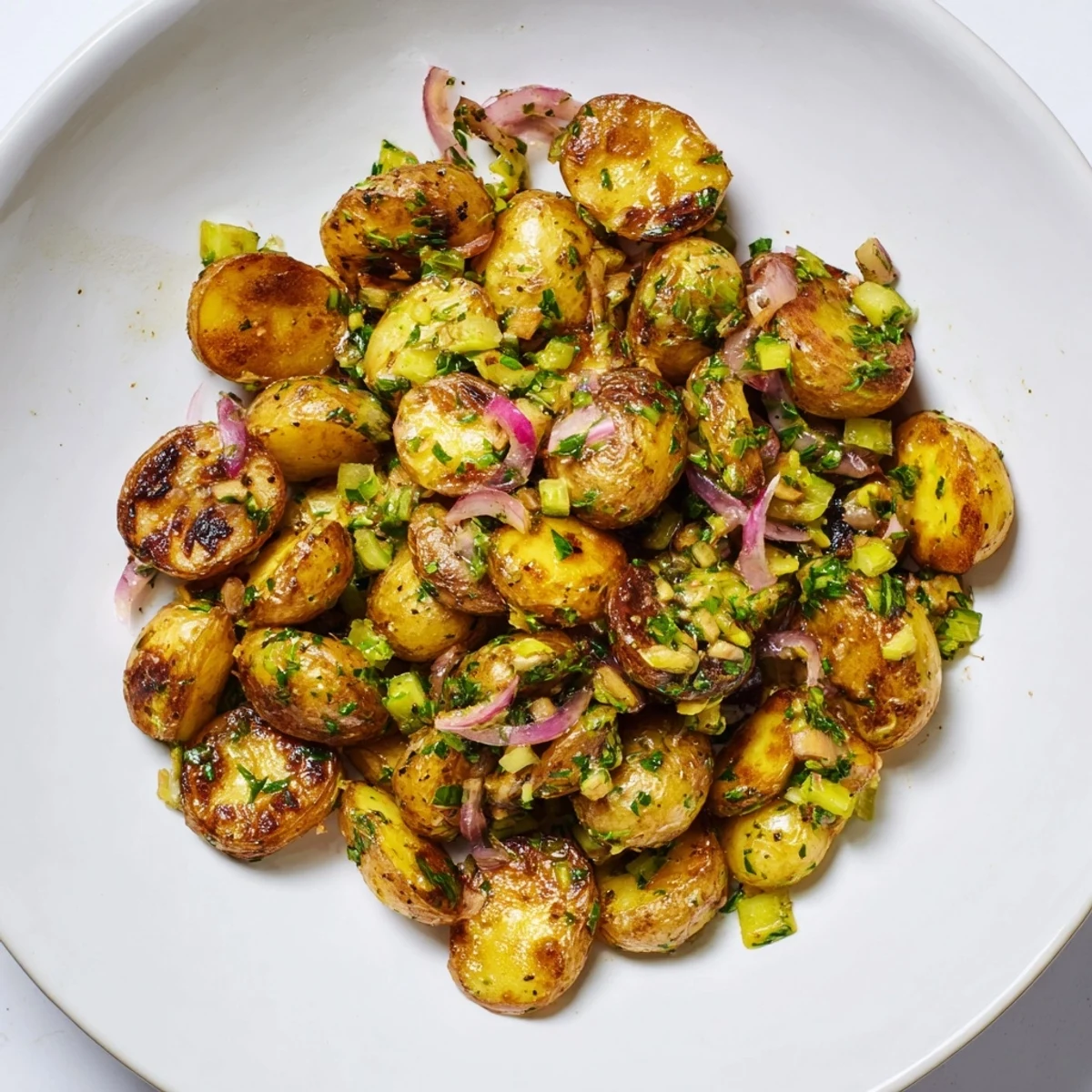 Delicious Roasted Potato Salad tossed in a tangy vinaigrette, perfect for summer eating.
