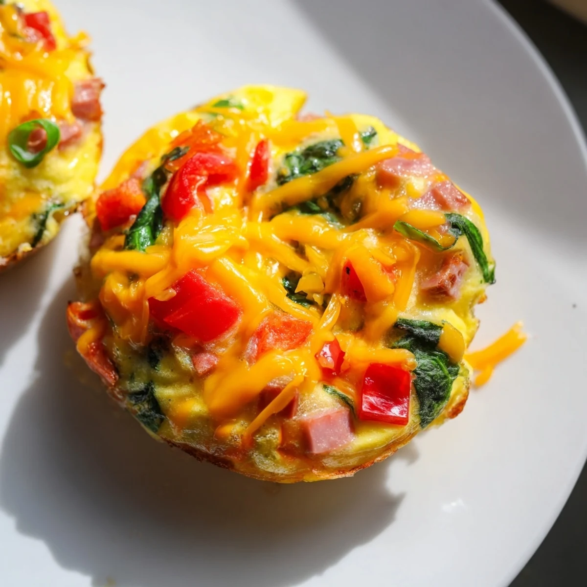 Golden-brown Baked Egg Cups, filled with vegetables and cheese, perfect for a quick breakfast.