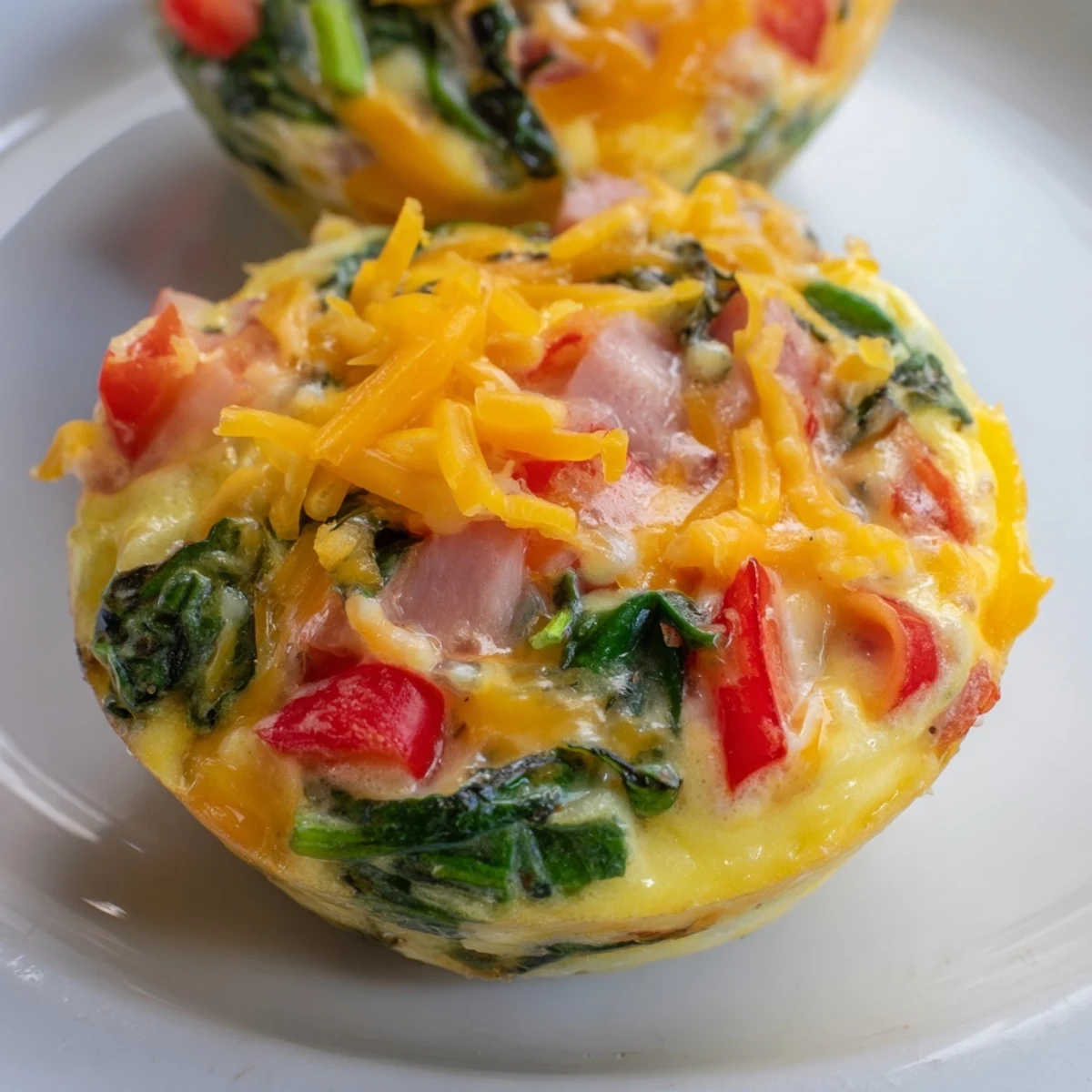Crustless Baked Egg Cups, showcasing colorful veggies and melted cheese, a flavorful, make-ahead meal.