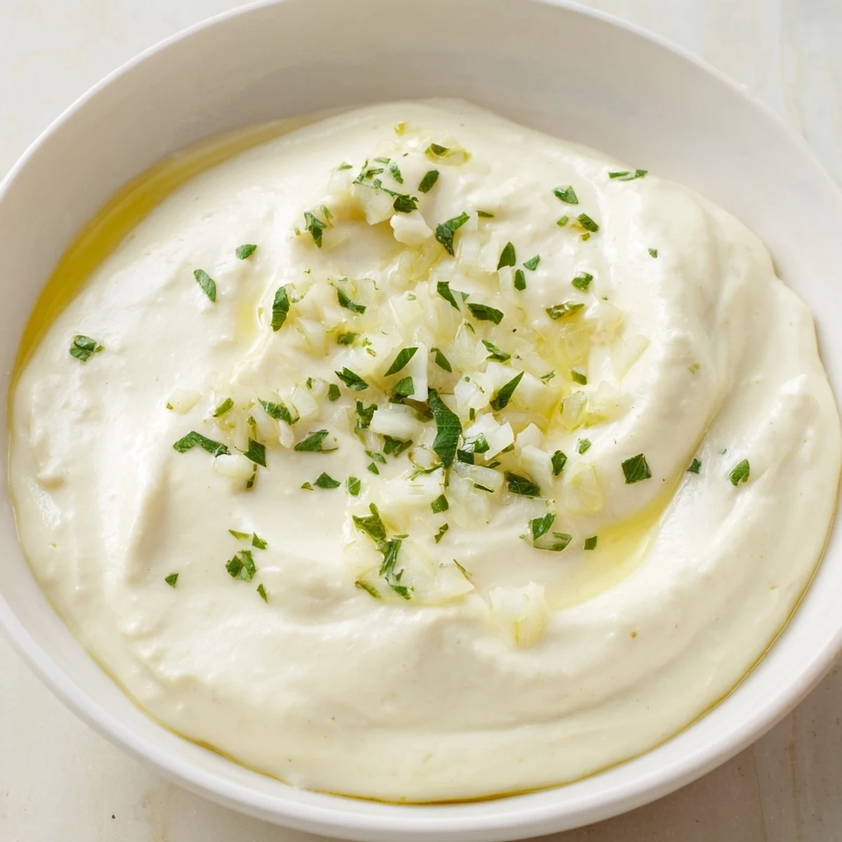 Cremiger Knoblauch-Aioli-Dip, serviert mit frischem Gemüse – eine einfache Vorspeise.