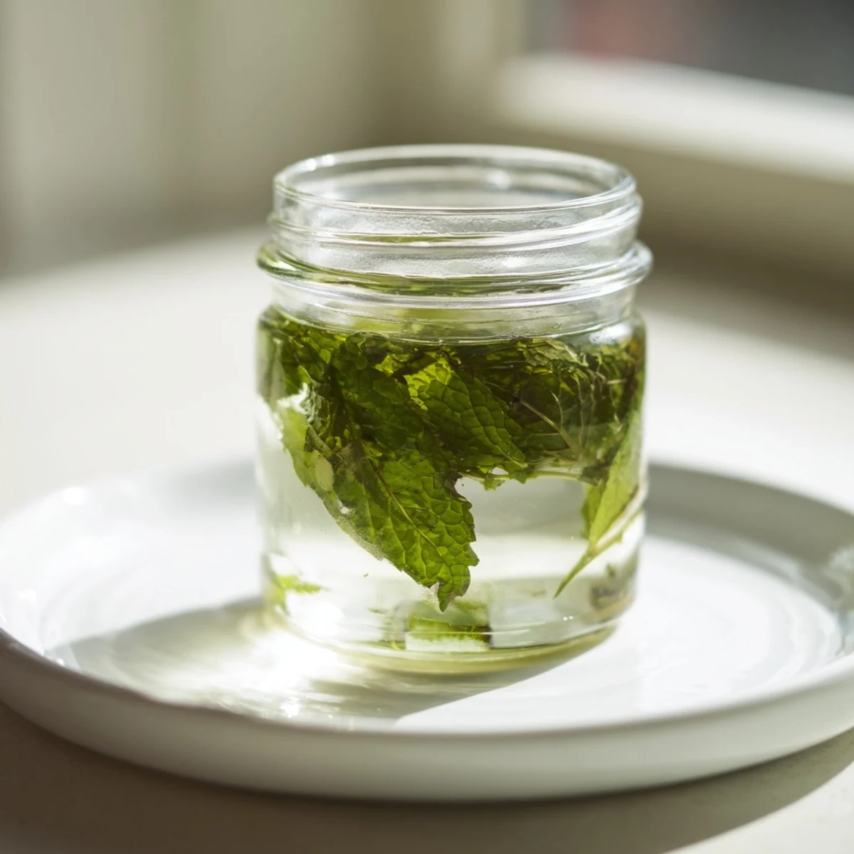 Vibrant photo shows clear peppermint oil extract in a dark glass bottle, ready for flavoring.