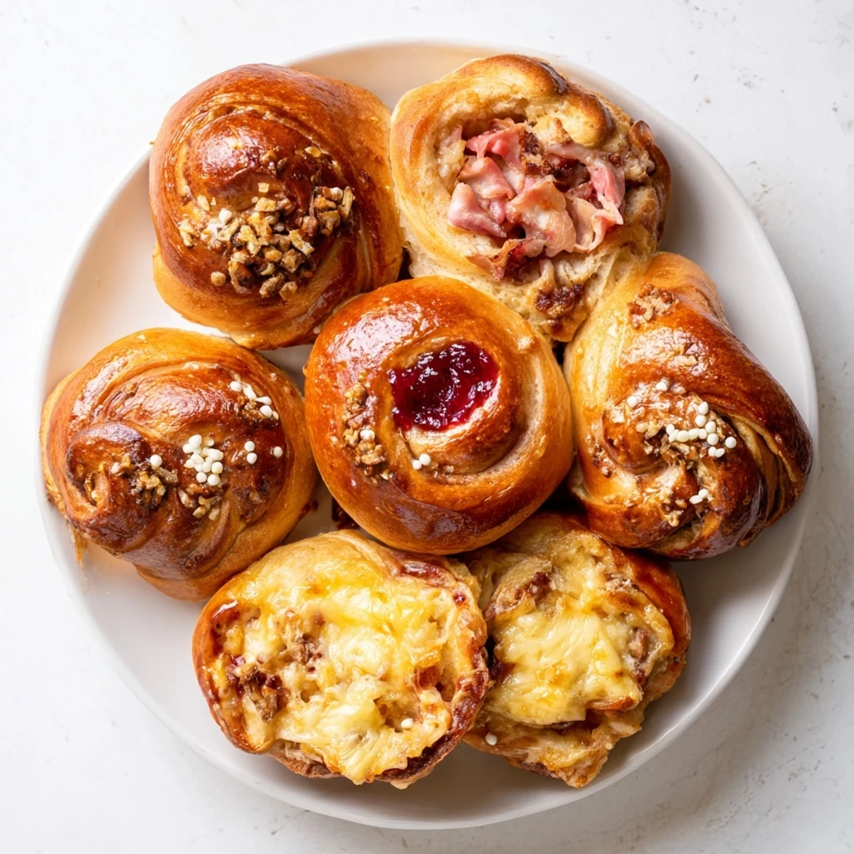 Close-up of a delightful array of baked goods, showcasing various textures and fillings for a treat.