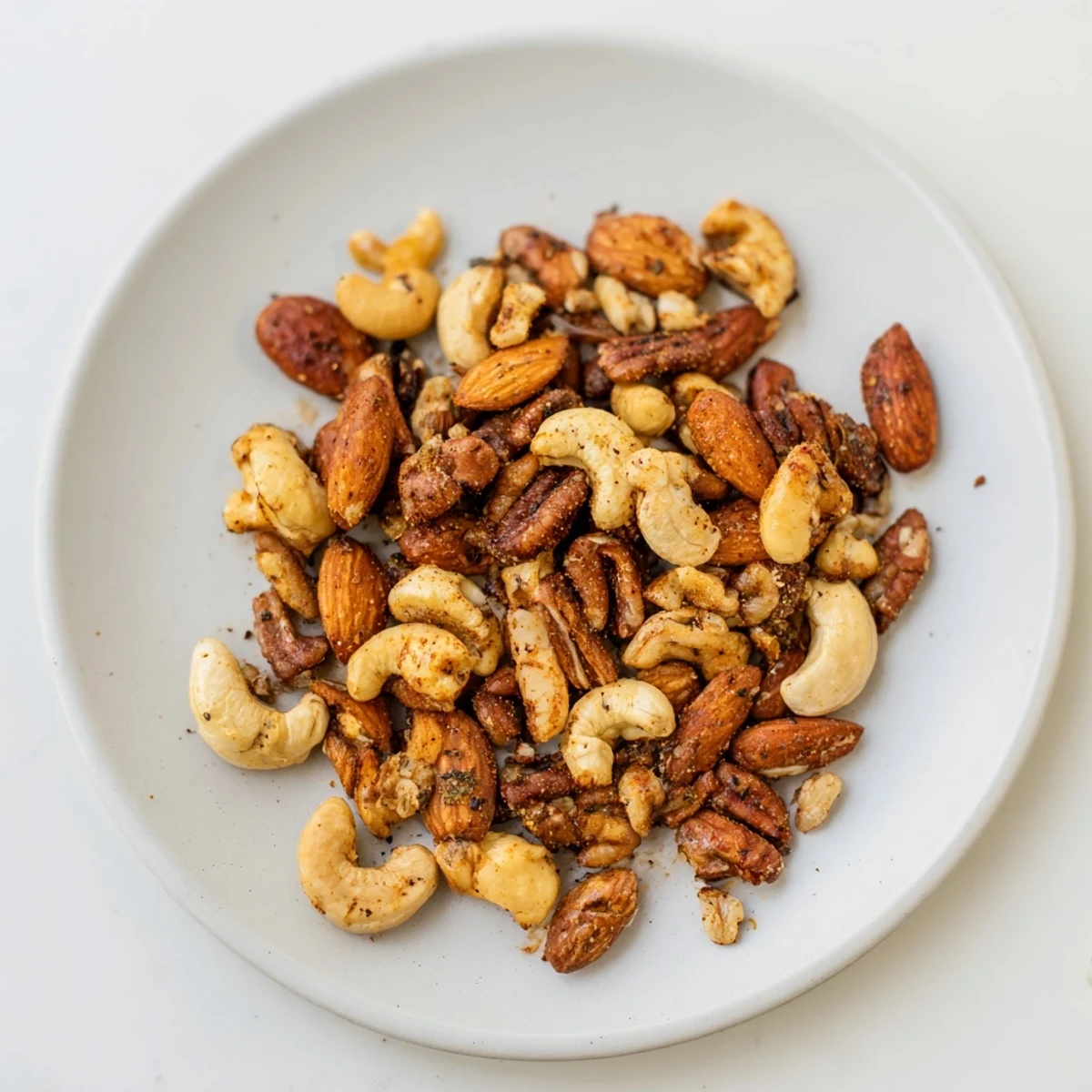 Golden-brown roasted mixed nuts in a bowl, a flavorful and crunchy homemade snack.
