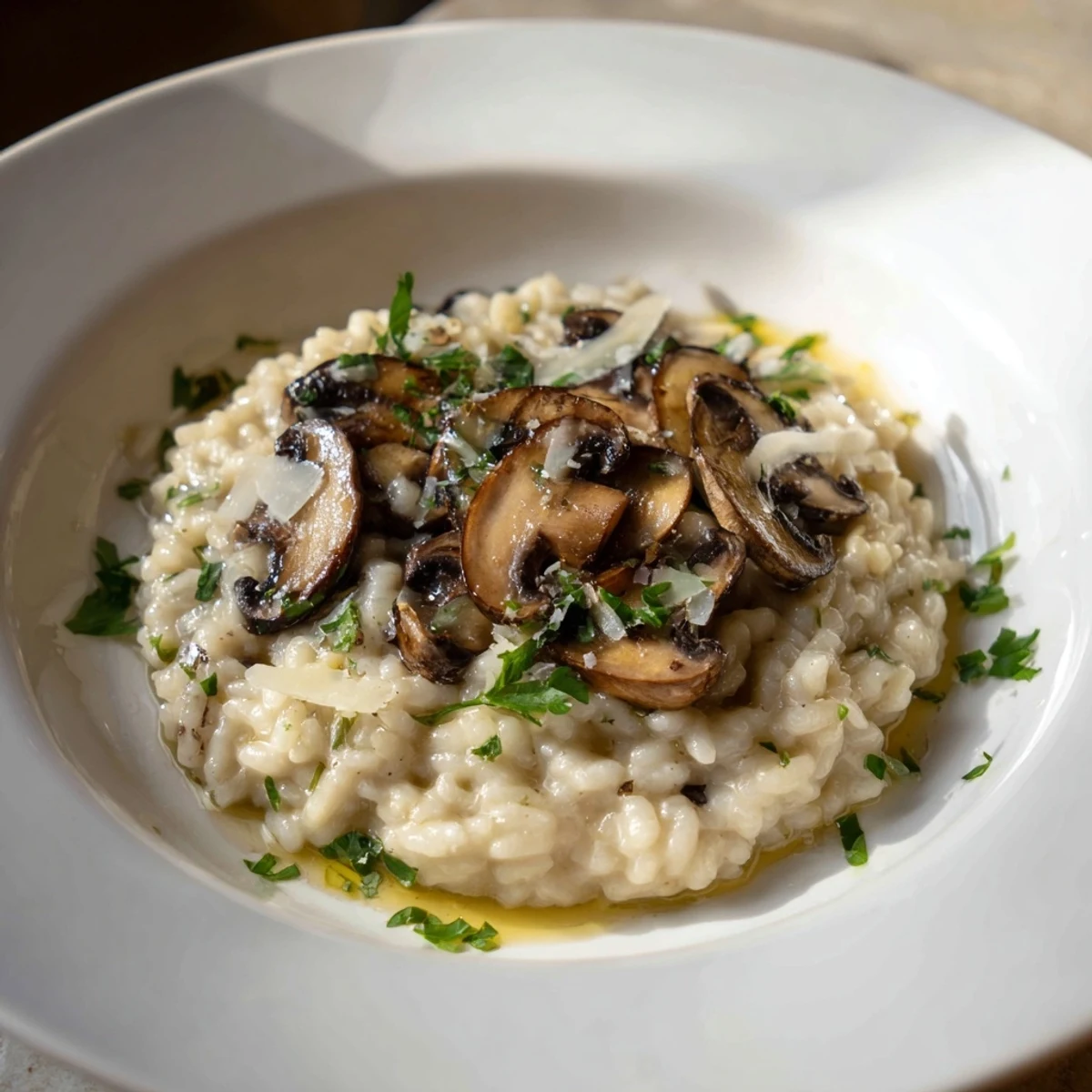 Here are 3 ALT text options for the Creamy Mushroom Risotto with Truffle Oil recipe:
