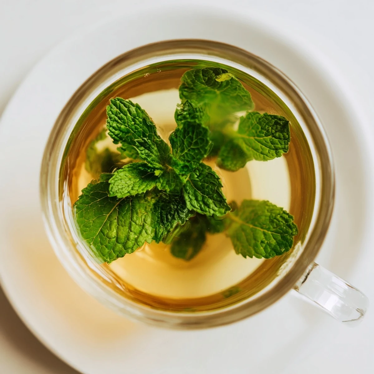 Der goldene Pefferminze Tee mit Honig, garniert mit frischen Blättern und einer Honigwabe.