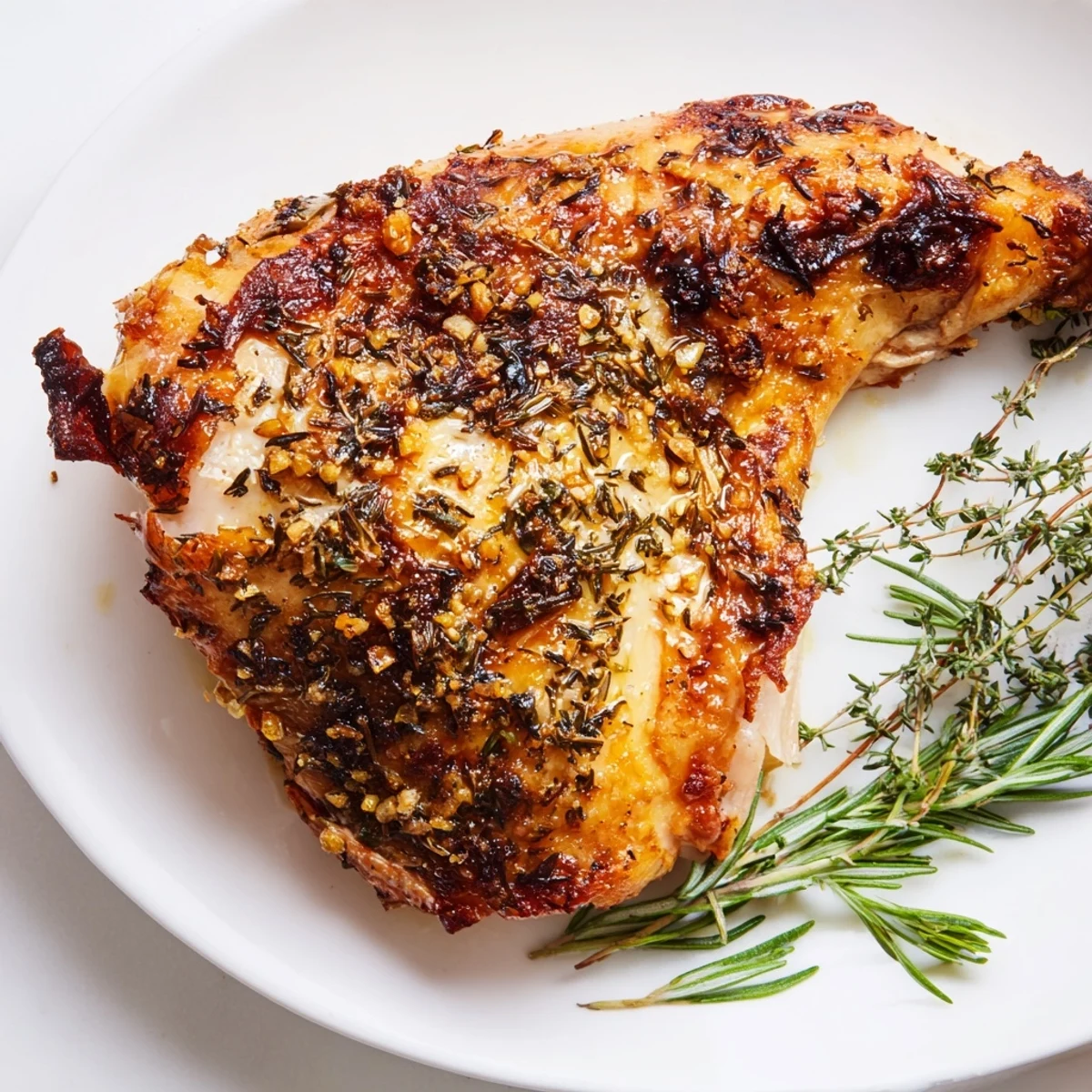Tender, juicy Roasted Chicken with Lemon and Herbs, beautifully presented with vibrant, golden skin and aromatics.