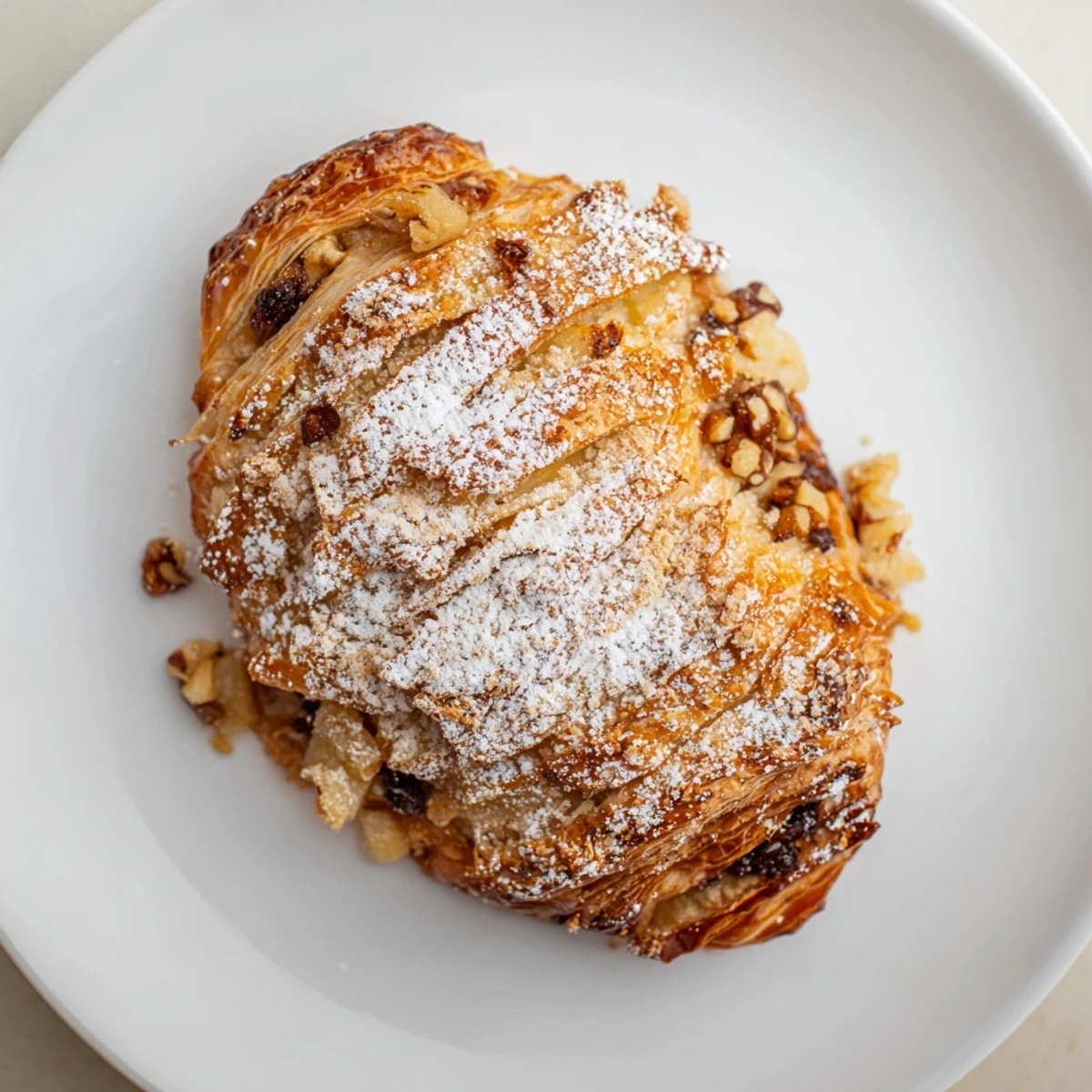 Freshly baked Warm Apple Strudel, warm filling bursting from layers of golden pastry, ready to serve.