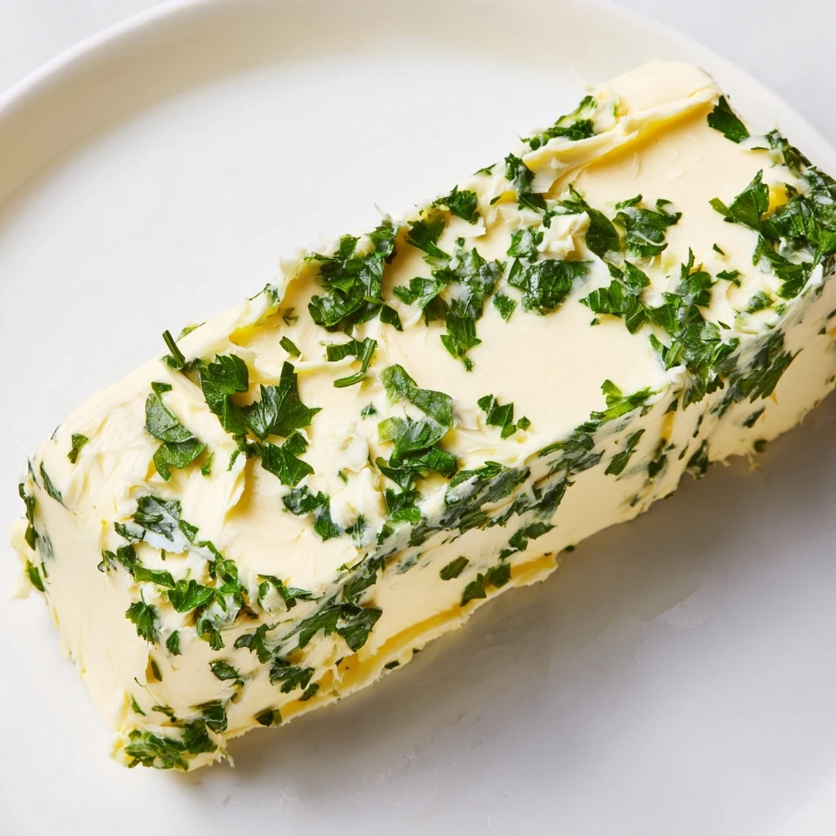 Freshly made garlic butter, creamy and golden, ready to spread on warm crusty bread.