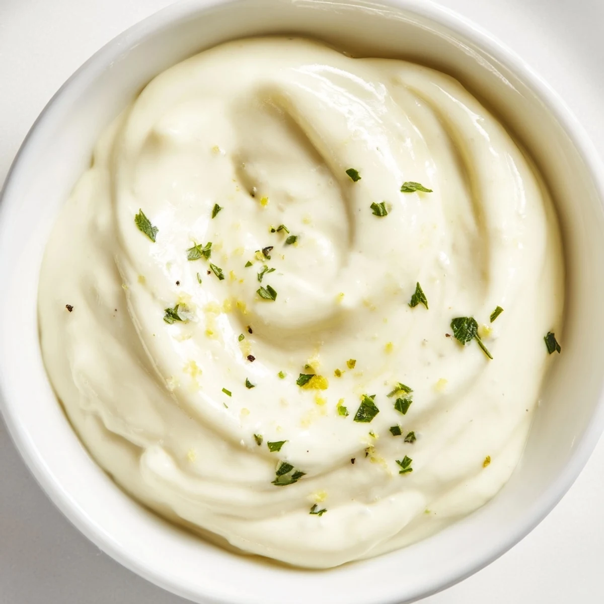 Ein köstlicher, hausgemachter Knoblauch Aioli Dip, serviert mit Gemüse und Brot zum Dippen.