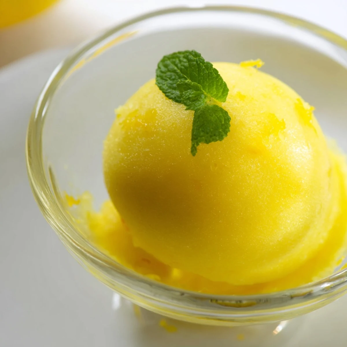 Silky-smooth texture of the homemade Lemon Sorbet Palate Cleanser, perfect between courses.