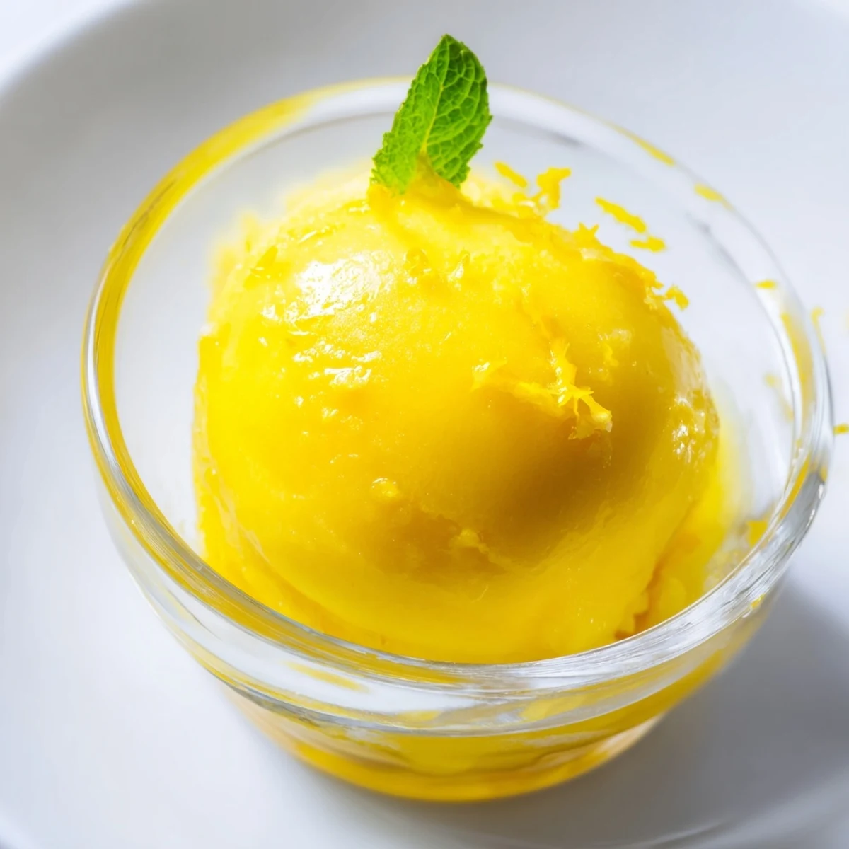 Close-up of a vibrant Lemon Sorbet Palate Cleanser, a refreshing and tangy treat.