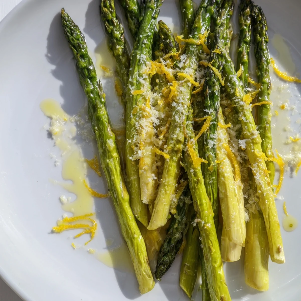 Tender roasted asparagus with Parmesan cheese and lemon, a vibrant side dish, ready to enjoy.