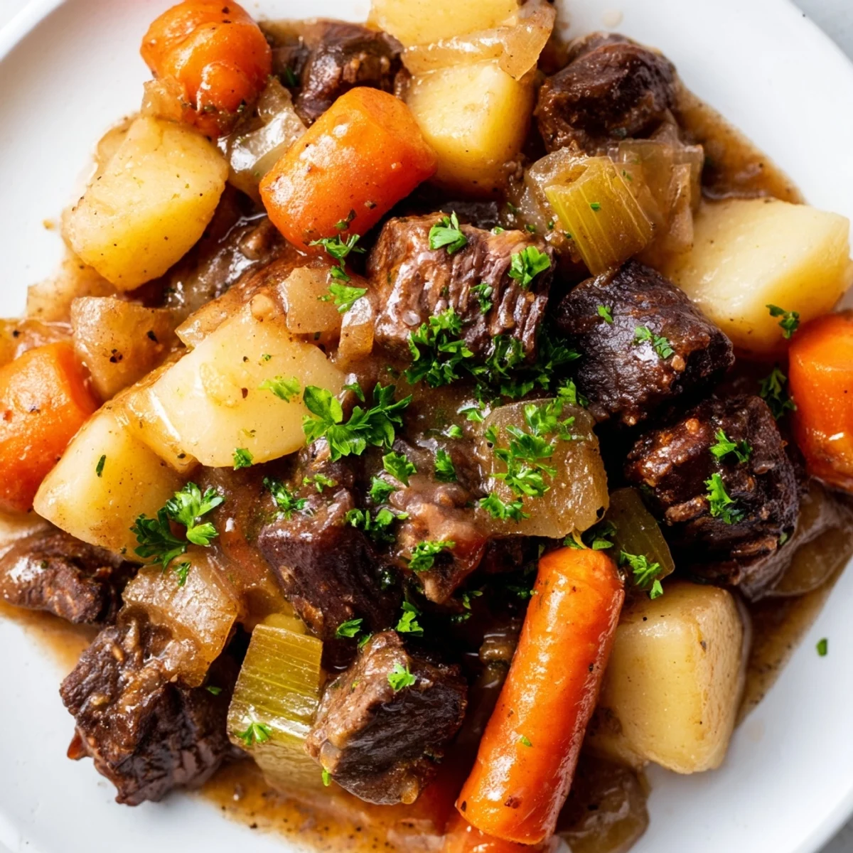 Tender pieces of beef and root vegetables in a rich, flavorful Slow Cooker Beef Stew.