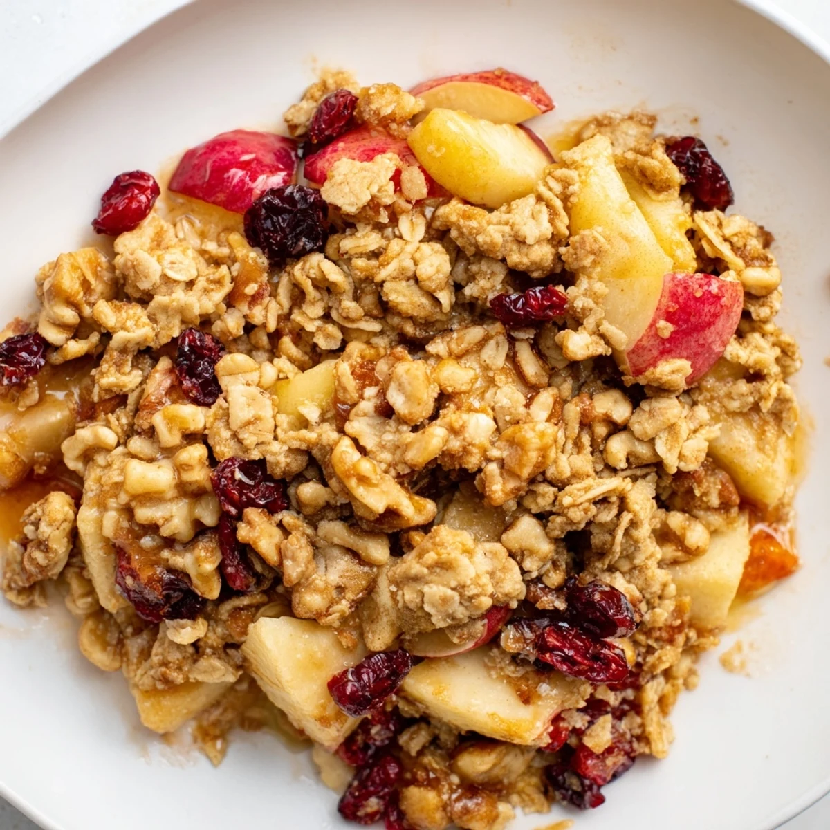 Baked Winter Fruit Crisp showcasing bubbly fruit and a perfectly browned, crisp topping.