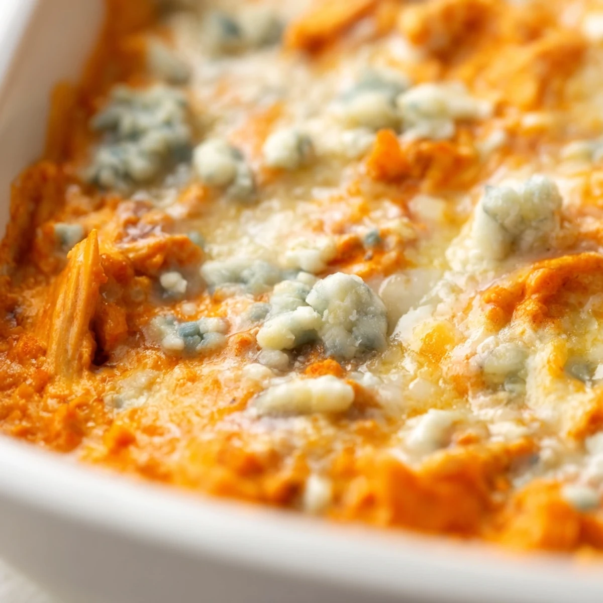 Creamy Spicy Buffalo Chicken Dip served warm with fresh crunchy celery dippers.