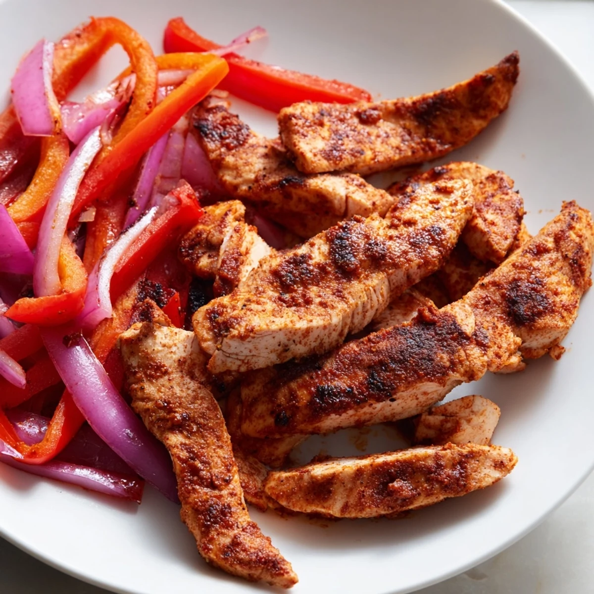 Mundwaterleitende Sheet Pan Chicken Fajitas mit onions and peppers, garniert mit frischem Koriander für den Hauptgang.