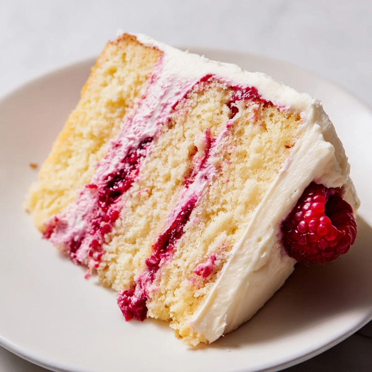 Lemon Raspberry Layer Cake with Buttercream, cremig gefrostet und perfekt für süße Anlässe.