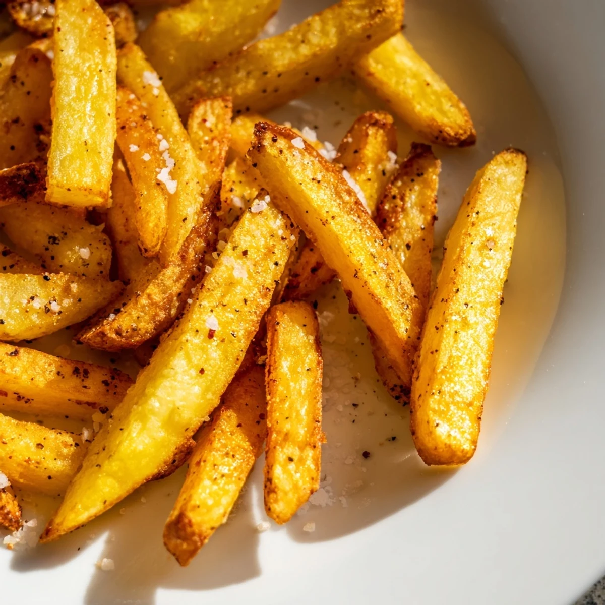 Freshly baked Crispy Oven Baked Fries with Sea Salt cooling on a wire rack, rustic and golden brown.