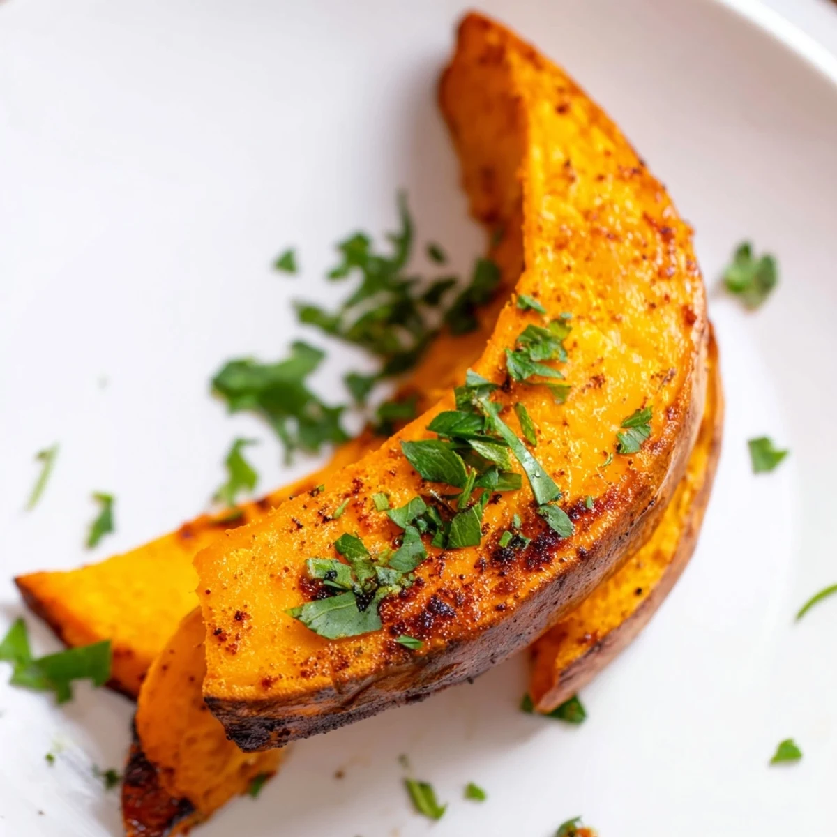 Goldene Roasted Sweet Potato Wedges with Paprika auf Backblech, knusprig gewürzt