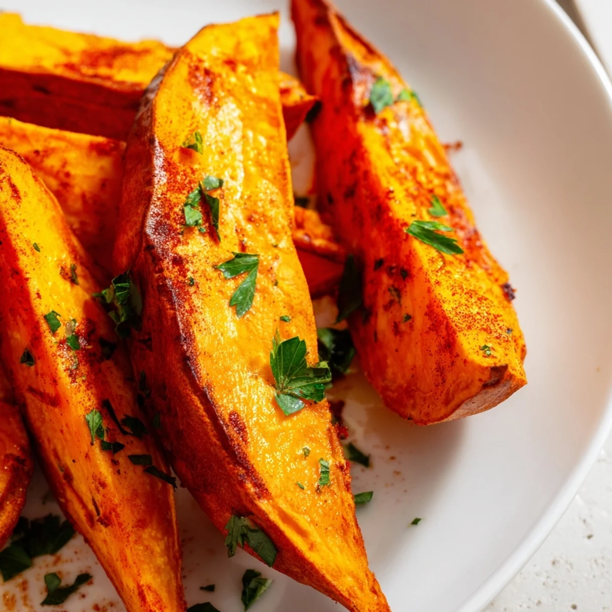 Gebratene Roasted Sweet Potato Wedges with Paprika, zarter Kern und Smoked Paprika