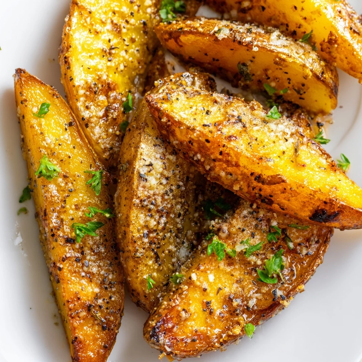Heiß gebackene Crispy Oven Baked Potato Wedges with Herbs und Gewürze auf Backblech.