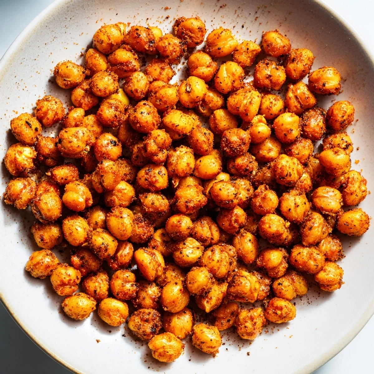 Goldbraune Cajun Spiced Roasted Chickpeas auf Backpapier liegen knusprig und würzig bereit.