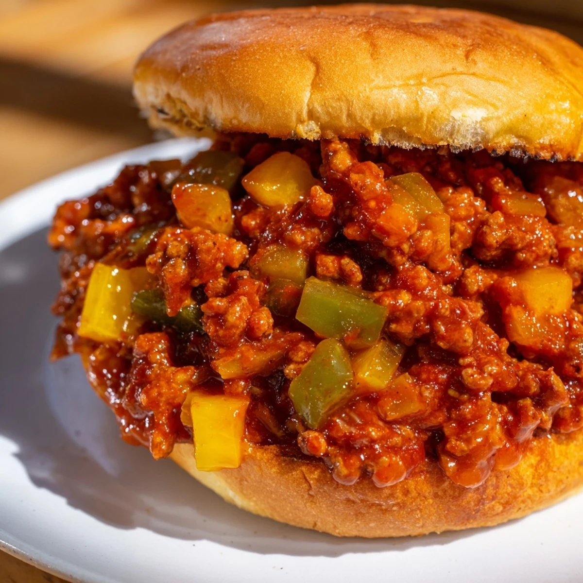 Tangy ground beef mixture simmering to perfection before being scooped onto warm buns.