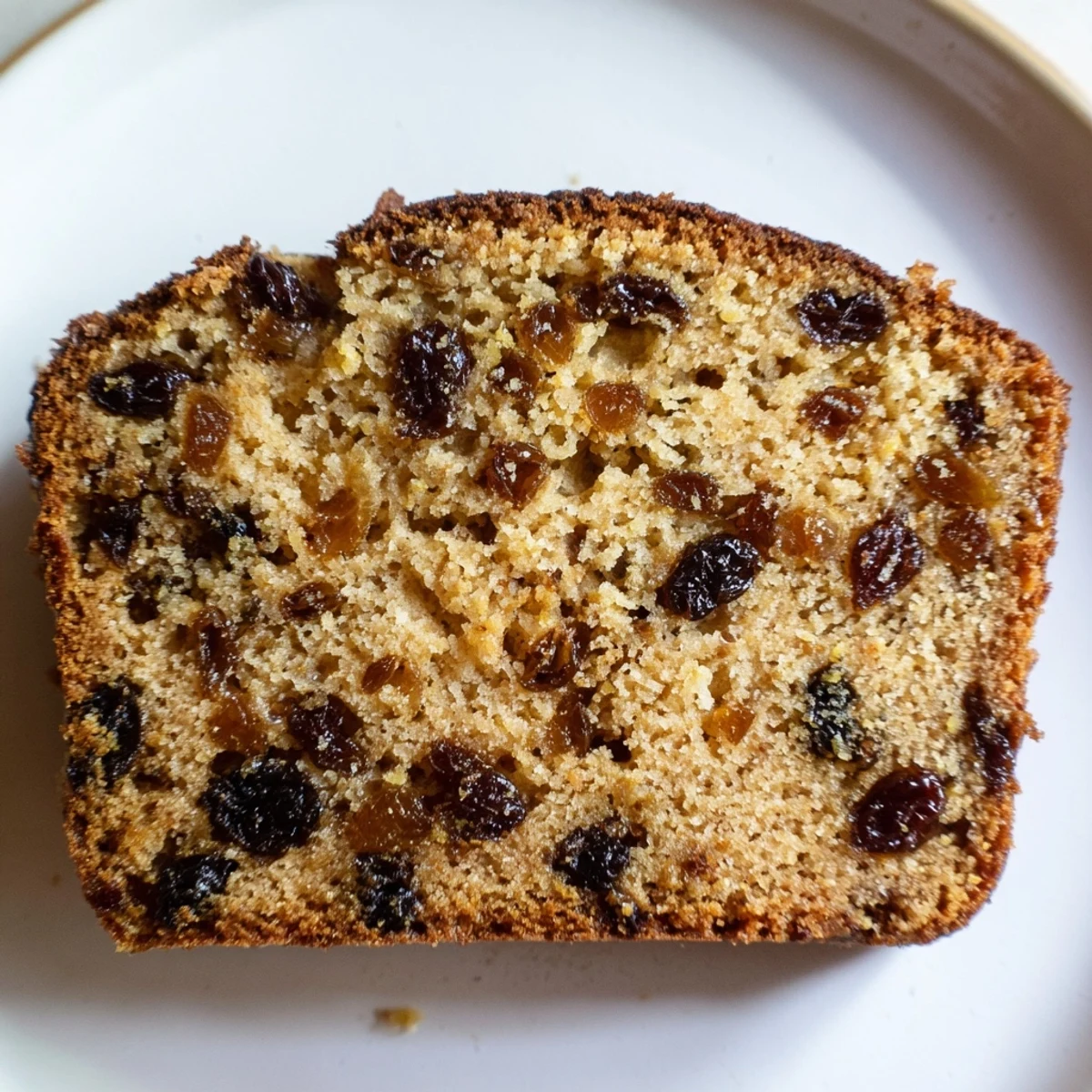 A slice of Irish Tea Cake with Dried Fruit showing nuts and spice, perfect for an afternoon treat.