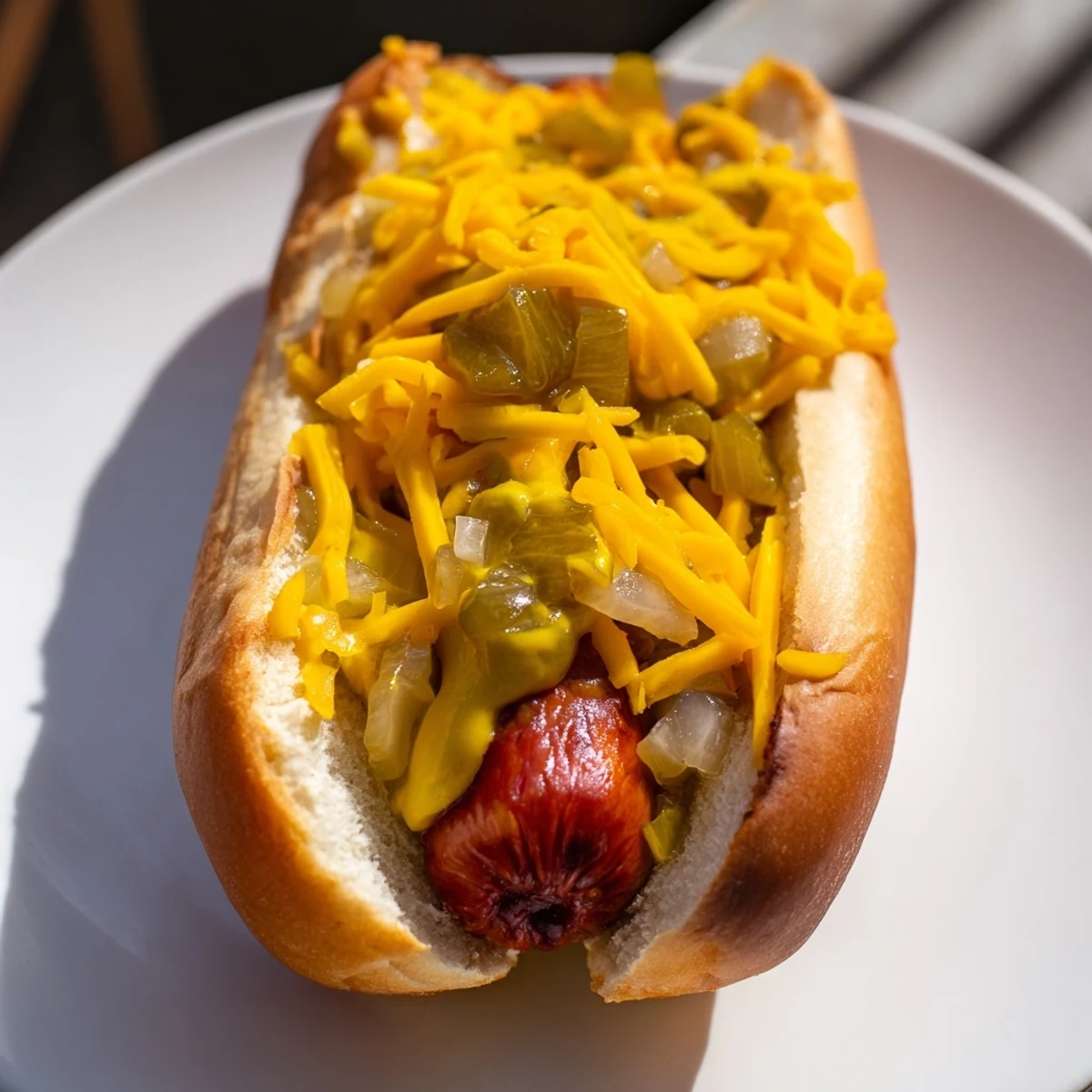 Customizable hot dog bar with juicy franks, sauerkraut, pickles, and condiments, perfect for U.S. backyard parties.