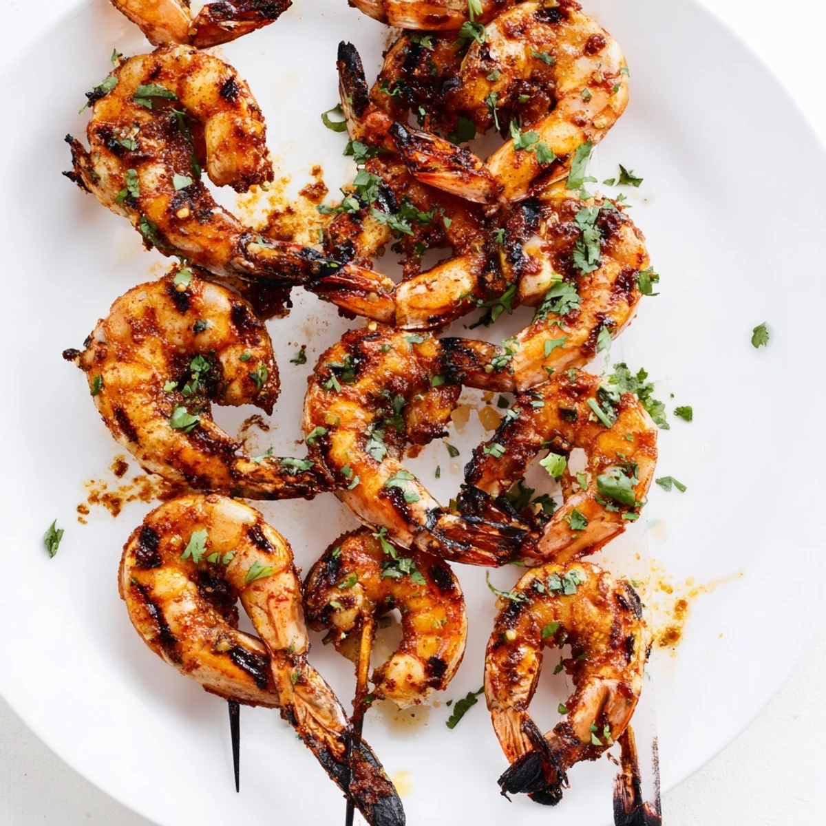 Frisch vom Grill: Gewürzte Spiedergarnelen mit Zitronenbeilage und Kräutern für ein sommerliches Grillfest.