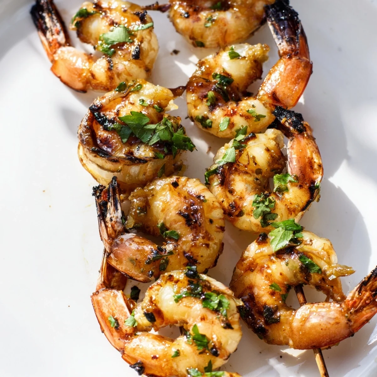 Saftige Spiedergarnelen mit Raucharoma auf Spießen, perfekt für eine leichtgewichtige, glutenfreie Mahlzeit.