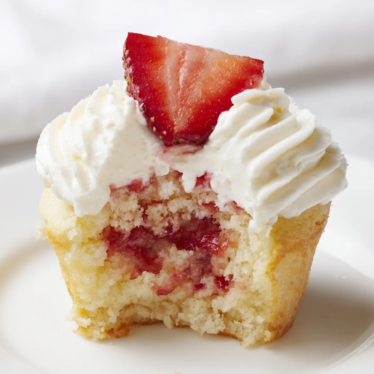 Diese handlichen Strawberry Shortcake Cupcakes präsentieren sich mit luftiger Sahne und glasierten Erdbeeren für den perfekten amerikanischen Genuss.