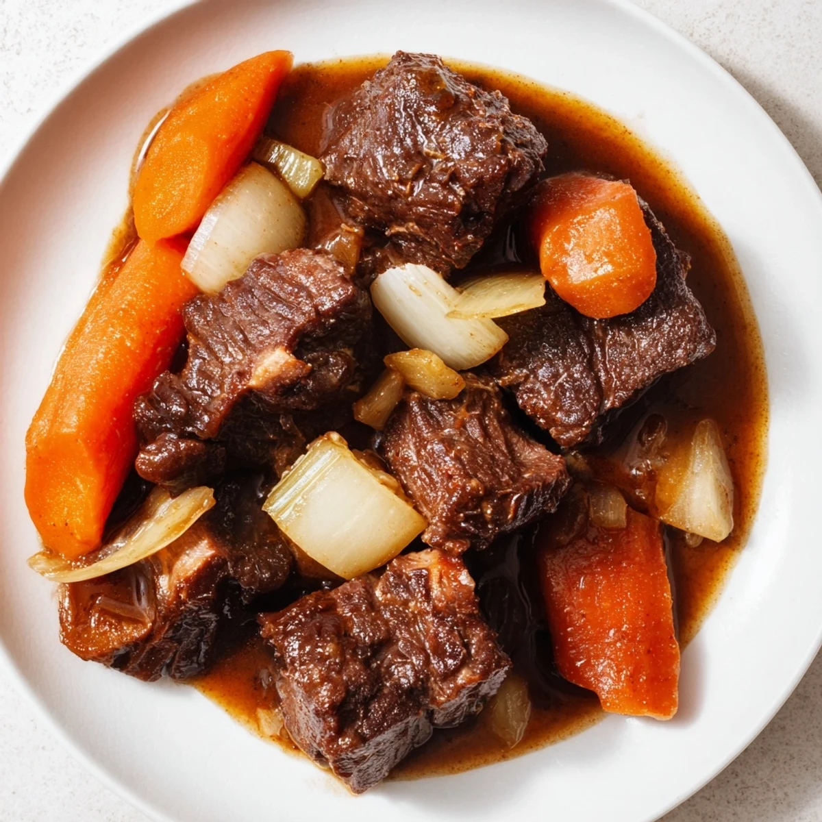 Hearty Beef Stew with Root Vegetables in a rustic pot, served steaming hot with crusty bread on the side.