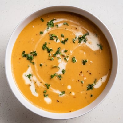 A close-up of the delicious Creamy Carrot Ginger Soup, perfectly smooth and flavorful.