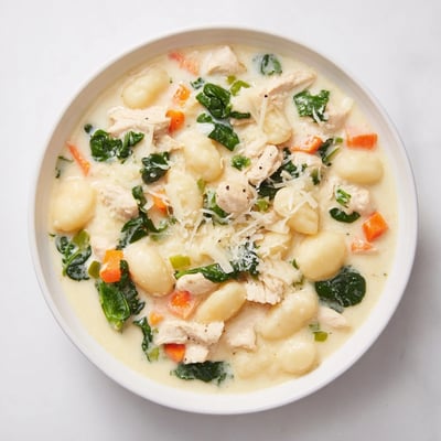 Cremige Hühnchen Gnocchi Suppe