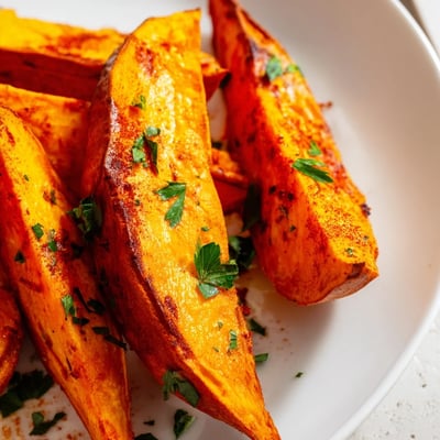Gebratene Roasted Sweet Potato Wedges with Paprika, zarter Kern und Smoked Paprika