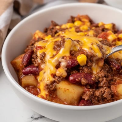 Heftige Slow Cooker Cowboy Casserole mit Rindfleisch, Bohnen und Mais, perfekt für Familienabende