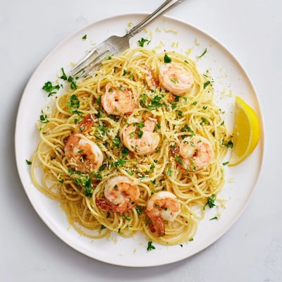 Garnelen Spaghetti mit Knoblauch und Zitrone